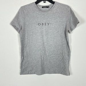 Obey Shirt Tee‎ Graphic Print Gray Spellout Logo